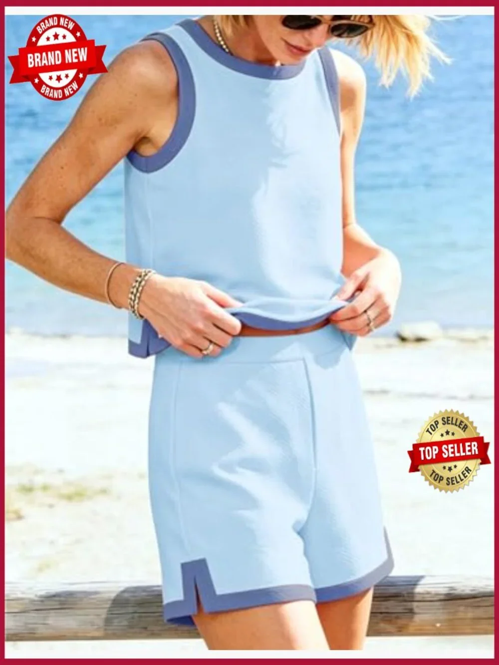 2 Piece Set: Sleeveless Cropped Tank & Shorts with Pockets Summer Matching Set